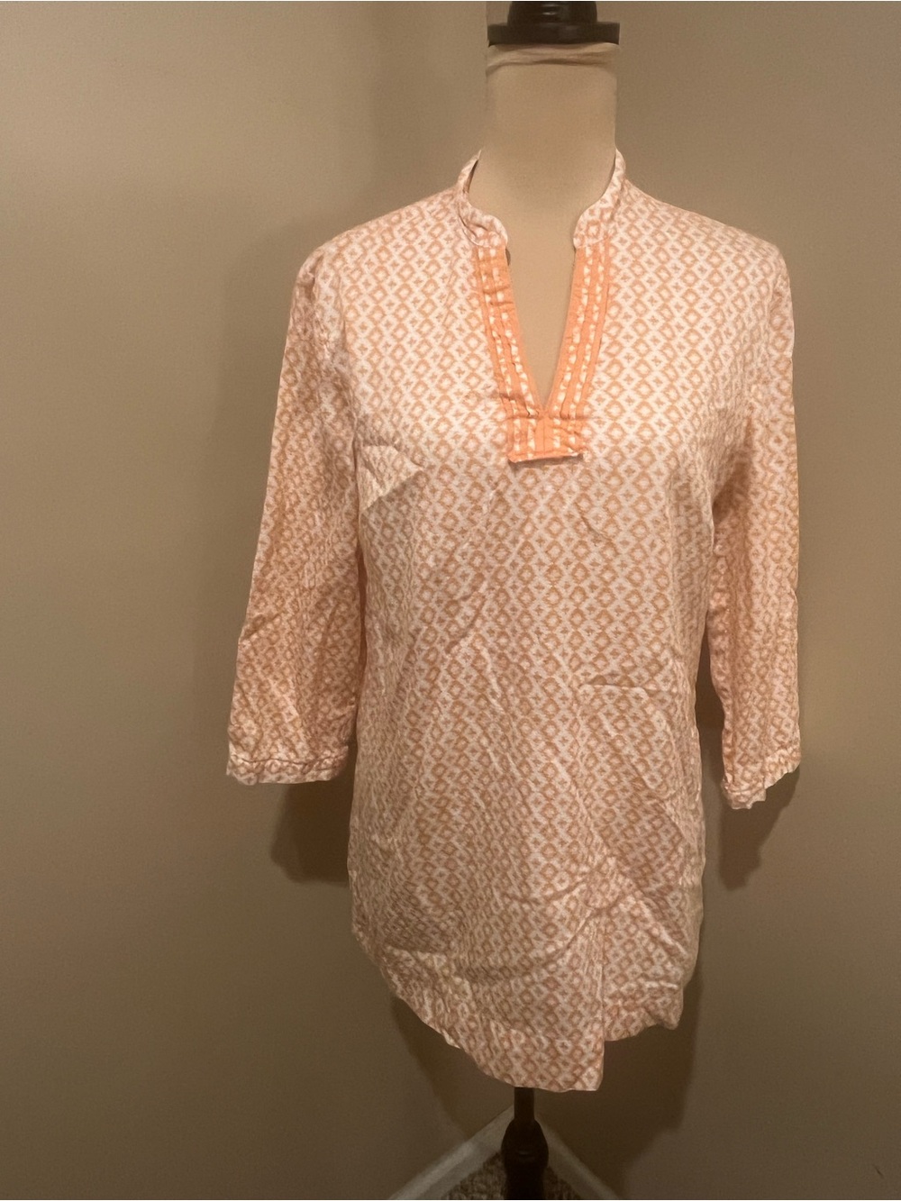 Brooks Brothers Peach and White Printed Cotton Tunic, L